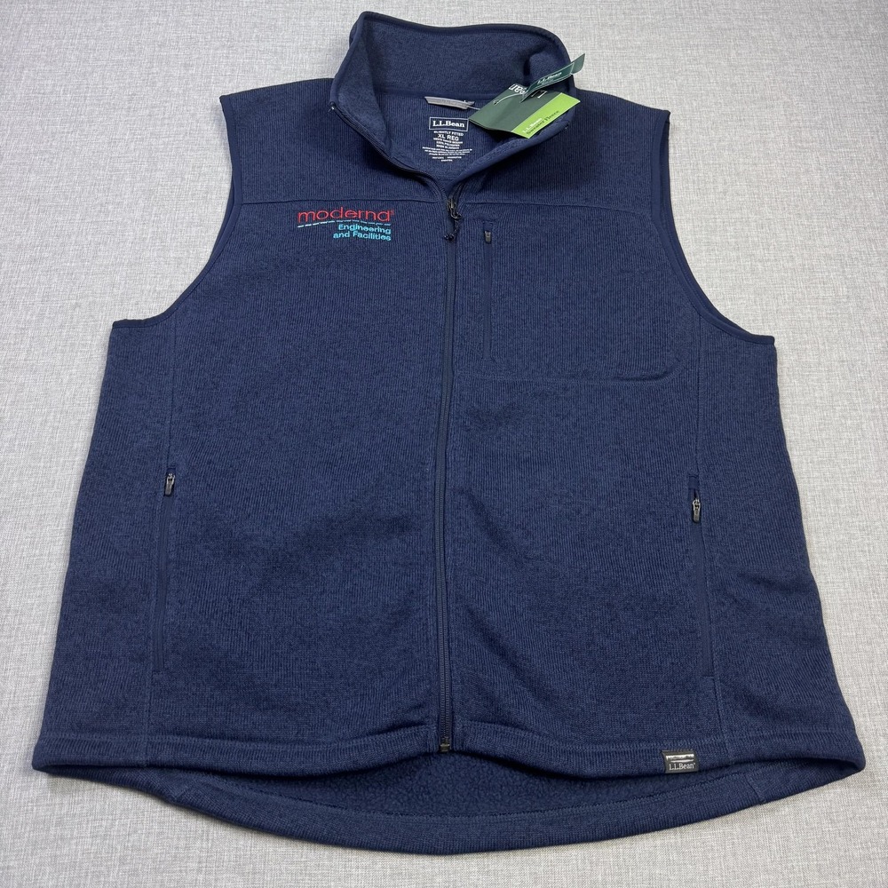 L.L. Bean Sweater Fleece Vest Jacket Mens XL Blue Mock Neck Full Zip